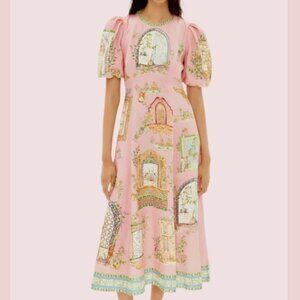 ALÉMAIS Monte Linen Midi Architecture Dress